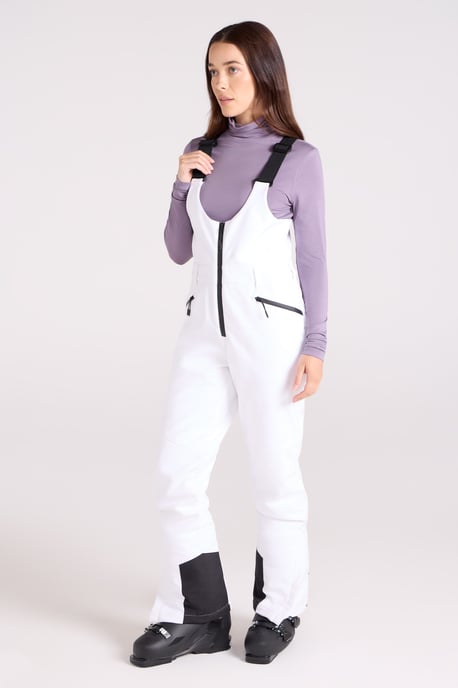 Women's Softshell Bib Front Ski Pants Warm Fleece Lined Windproof Winter Trouser White - Image 1