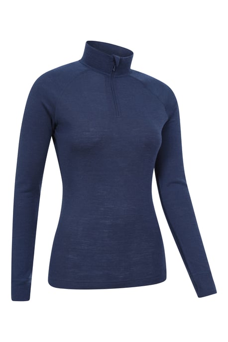 Women's Base Layer Top Zip Neck Breathable Long Sleeved Tee Navy - Image 2