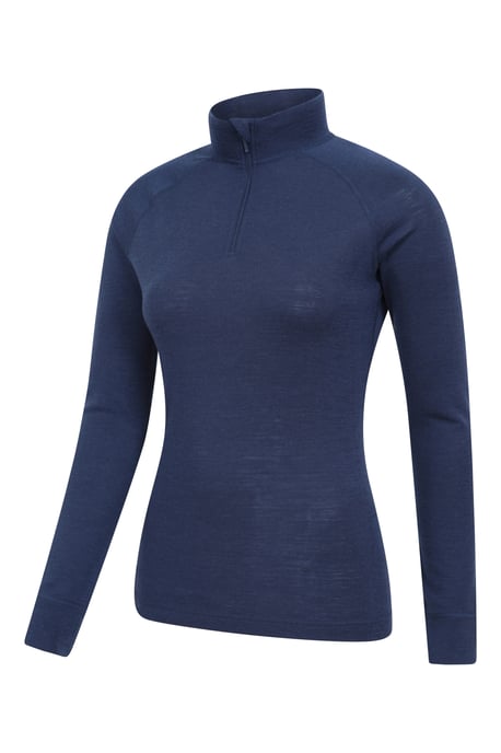 Women's Base Layer Top Zip Neck Breathable Long Sleeved Tee Navy - Image 4