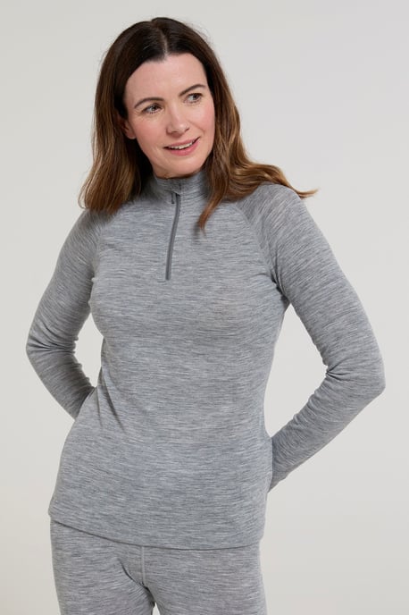 Women's Base Layer Top Zip Neck Breathable Long Sleeved Tee Light Grey - Image 1