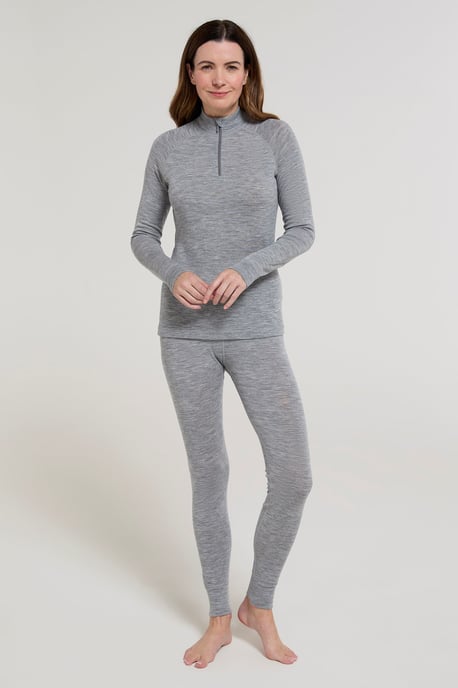 Women's Base Layer Top Zip Neck Breathable Long Sleeved Tee Light Grey - Image 2