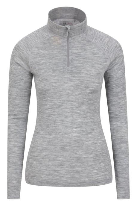 Women's Base Layer Top Zip Neck Breathable Long Sleeved Tee Light Grey - Image 5