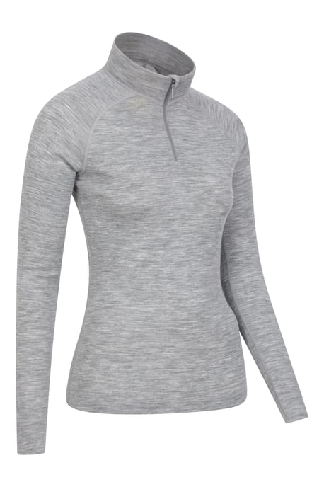 Women's Base Layer Top Zip Neck Breathable Long Sleeved Tee Light Grey - Image 6