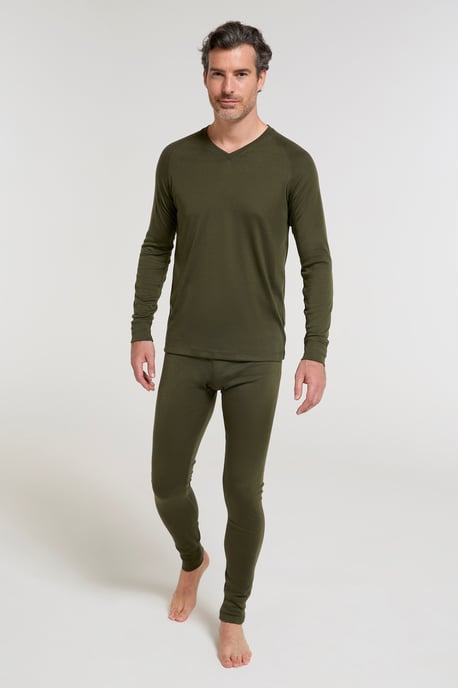 'Talus' Men's V Neck Base Layer Top Thermal Quick Drying Winter Tee Khaki - Image 2