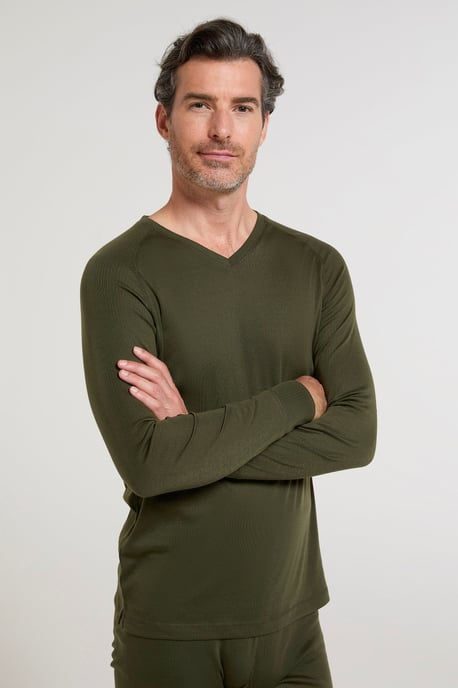 'Talus' Men's V Neck Base Layer Top Thermal Quick Drying Winter Tee Khaki - Image 3