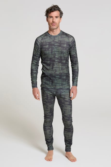 'Talus' Men's Printed Round Neck Top Quick Dry Winter Base Layer Khaki - Image 2