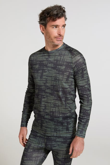 'Talus' Men's Printed Round Neck Top Quick Dry Winter Base Layer Khaki - Image 4