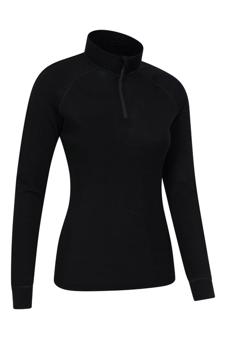 Women's Base Layer Top Zip Neck Breathable Long Sleeved Tee Black - Image 2