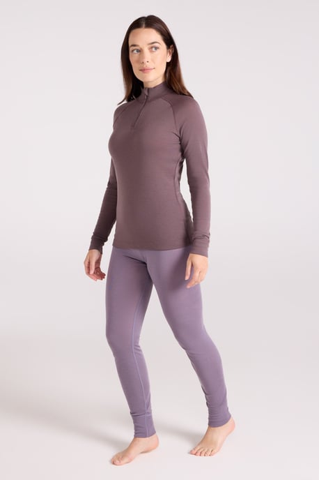 Women's Base Layer Top Zip Neck Breathable Long Sleeved Tee Brown - Image 2
