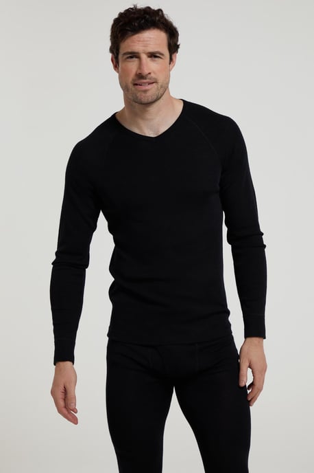 Men's V Neck Base Layer Top Breathable Skiing Hiking Everyday Tee Black - Image 1