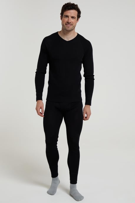 Men's V Neck Base Layer Top Breathable Skiing Hiking Everyday Tee Black - Image 2