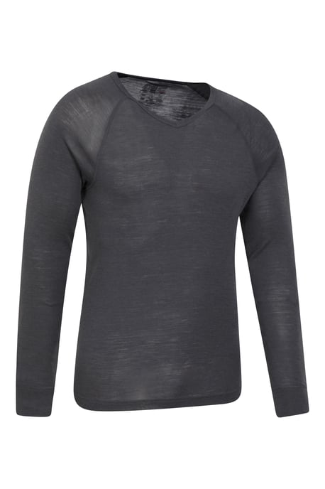 Men's V Neck Base Layer Top Breathable Skiing Hiking Everyday Tee Dark Grey - Image 2