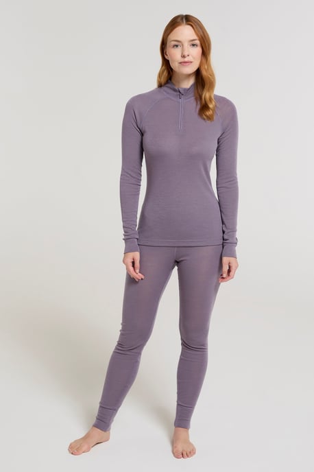 Women's Base Layer Top Zip Neck Breathable Long Sleeved Tee Purple - Image 2