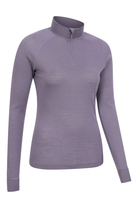 Women's Base Layer Top Zip Neck Breathable Long Sleeved Tee Purple - Image 6