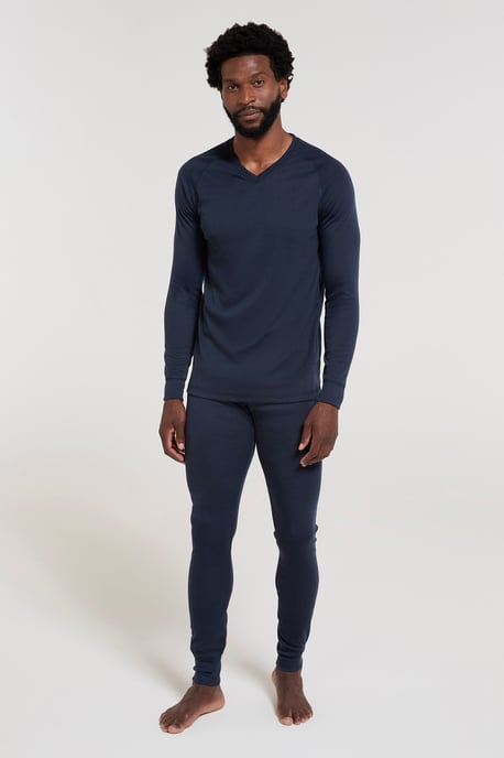 'Talus' Men's V Neck Base Layer Top Thermal Quick Drying Winter Tee Navy - Image 2