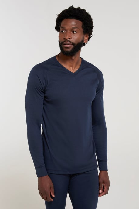 'Talus' Men's V Neck Base Layer Top Thermal Quick Drying Winter Tee Navy - Image 4