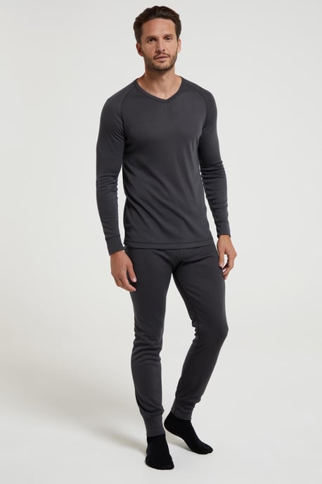 'Talus' Men's V Neck Base Layer Top Thermal Quick Drying Winter Tee Charcoal - Image 2