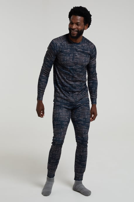 'Talus' Men's Printed Round Neck Top Quick Dry Winter Base Layer Black - Image 2