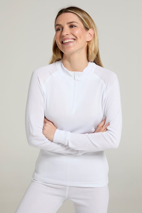 'Talus' Women's Base Layer Top Half Zip Thermal Long Sleeved Tee White - Image 2