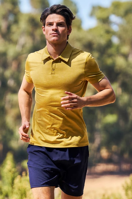 'Agra' Men's Striped Polo T-Shirt Sun Protection Sweat Wicking Tee Yellow - Image 1