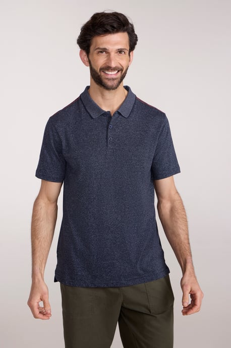 'Cordyline' Men's Textured Polo Sun Protection Button Neck Summer Tee Navy - Image 1