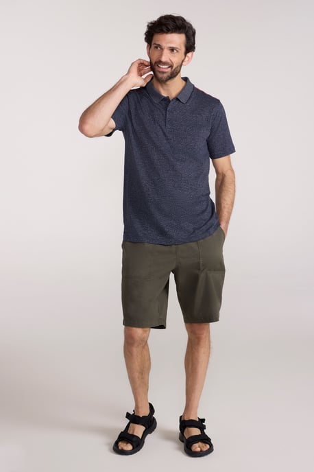 'Cordyline' Men's Textured Polo Sun Protection Button Neck Summer Tee Navy - Image 2