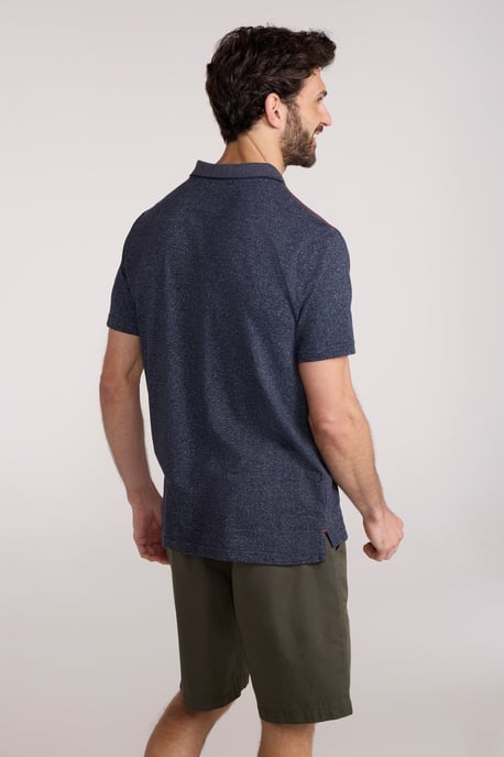 'Cordyline' Men's Textured Polo Sun Protection Button Neck Summer Tee Navy - Image 3