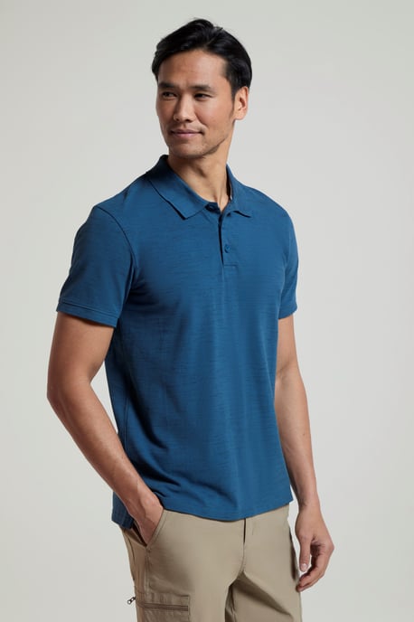 'Dawnay Pique' Men's Slub Textured Polo Shirt Comfy Casual T-Shirt Blue - Image 3