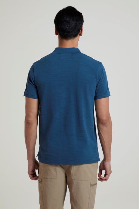 'Dawnay Pique' Men's Slub Textured Polo Shirt Comfy Casual T-Shirt Blue - Image 4