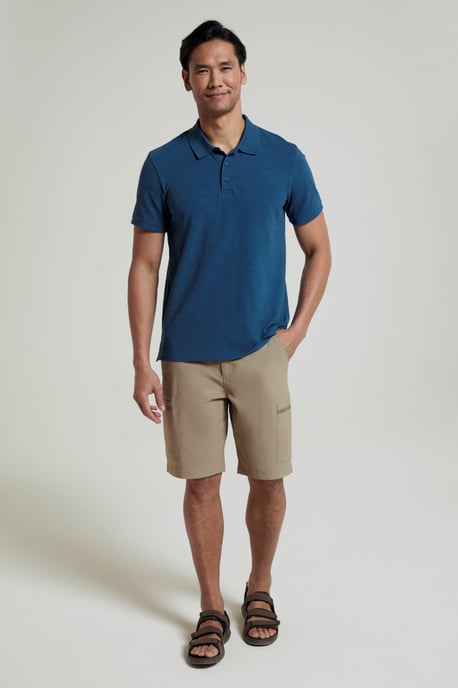 'Dawnay Pique' Men's Slub Textured Polo Shirt Comfy Casual T-Shirt Blue - Image 5