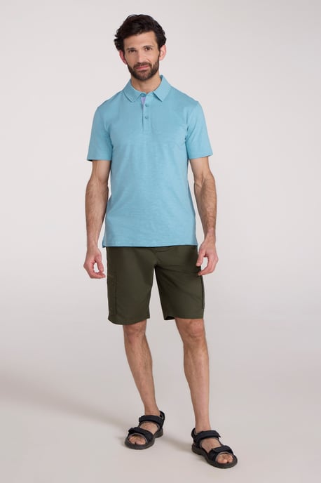 'Hasst II' Men's Polo with Button Neck Cotton Sun Protection Casual Tee Turquoise - Image 2