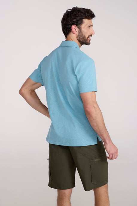 'Hasst II' Men's Polo with Button Neck Cotton Sun Protection Casual Tee Turquoise - Image 3