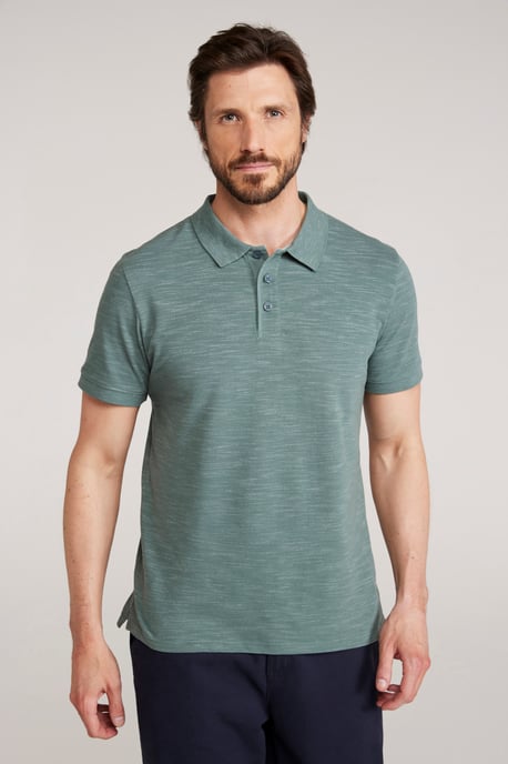 'Dawnay Pique' Men's Slub Textured Polo Shirt Comfy Casual T-Shirt Green - Image 2