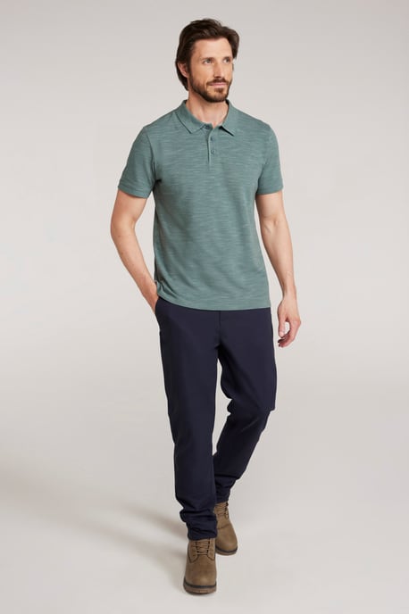 'Dawnay Pique' Men's Slub Textured Polo Shirt Comfy Casual T-Shirt Green - Image 3