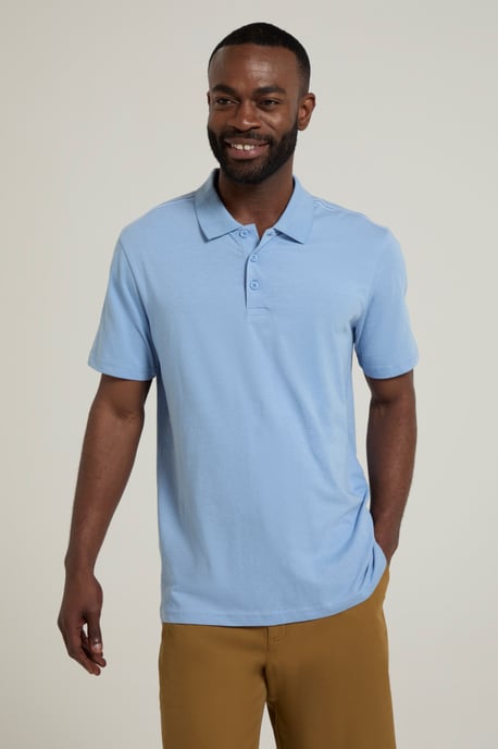 'Cordyline' Men's Textured Polo Sun Protection Button Neck Summer Tee Pale Blue - Image 3
