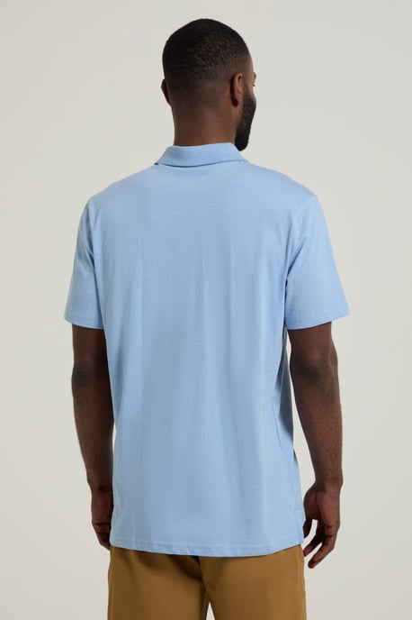 'Cordyline' Men's Textured Polo Sun Protection Button Neck Summer Tee Pale Blue - Image 4
