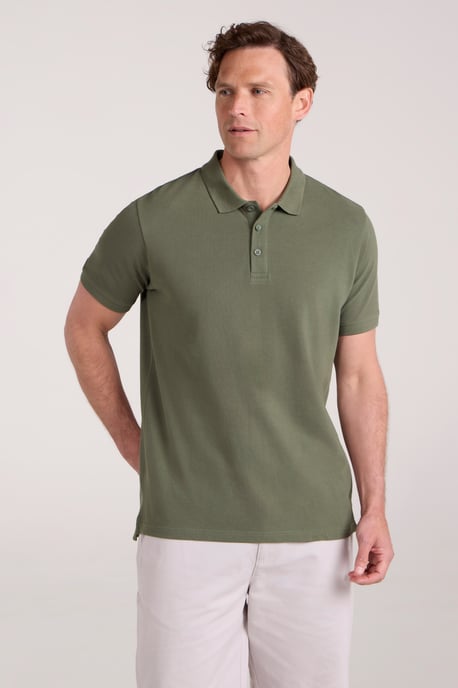 'Lakeside II' Men's Polo Shirt with Button Neck Breathable Summer Tee Khaki - Image 1