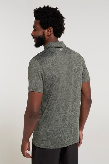 'Agra' Men's Striped Polo T-Shirt Sun Protection Sweat Wicking Tee Khaki - Image 3