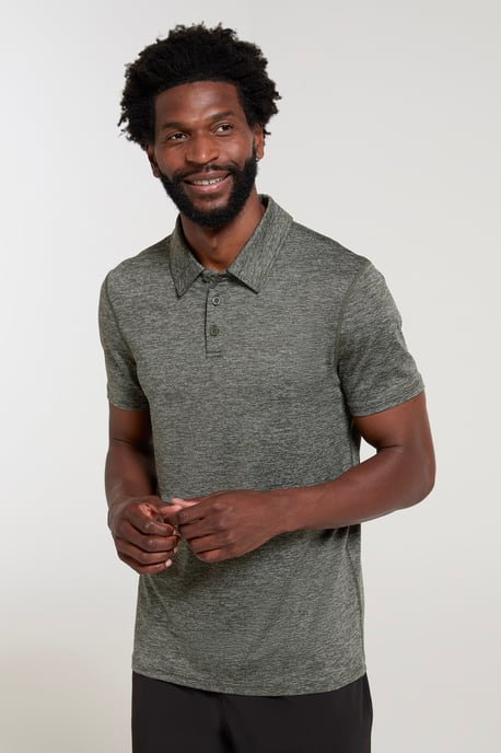 'Agra' Men's Striped Polo T-Shirt Sun Protection Sweat Wicking Tee Khaki - Image 4