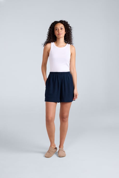 'Nova' Women's Linen Shorts Regular Fit Breathable Summer Bottoms Navy - Image 2