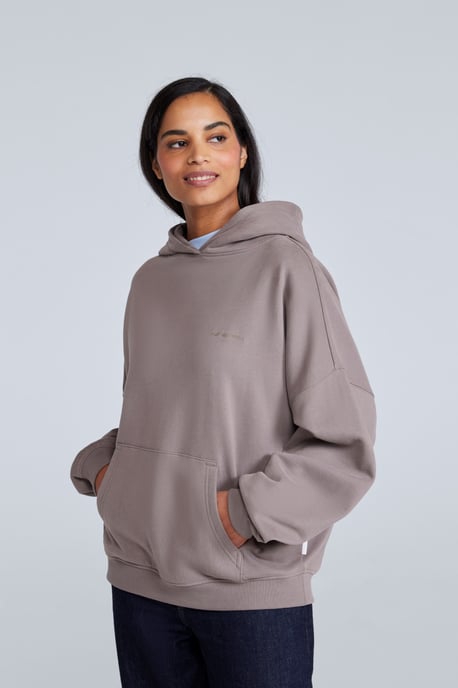 'Idol' Women's Logo Drop Shoulder Hoodie with Kangaroo Pocket Warm Sweatshirt Taupe - Image 2