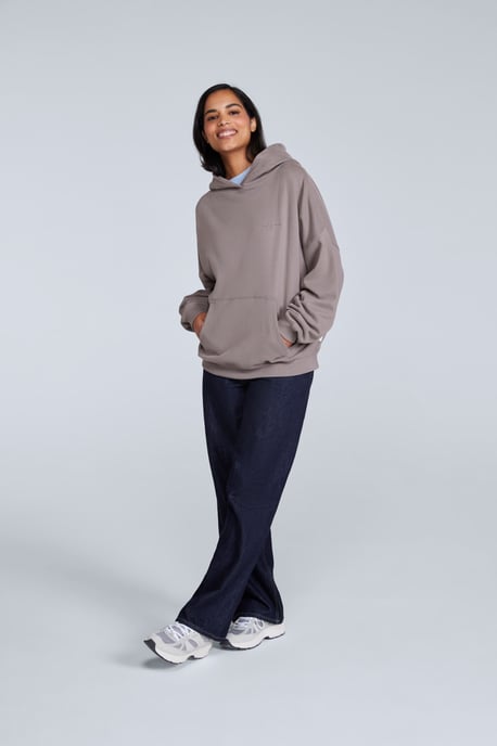 'Idol' Women's Logo Drop Shoulder Hoodie with Kangaroo Pocket Warm Sweatshirt Taupe - Image 3
