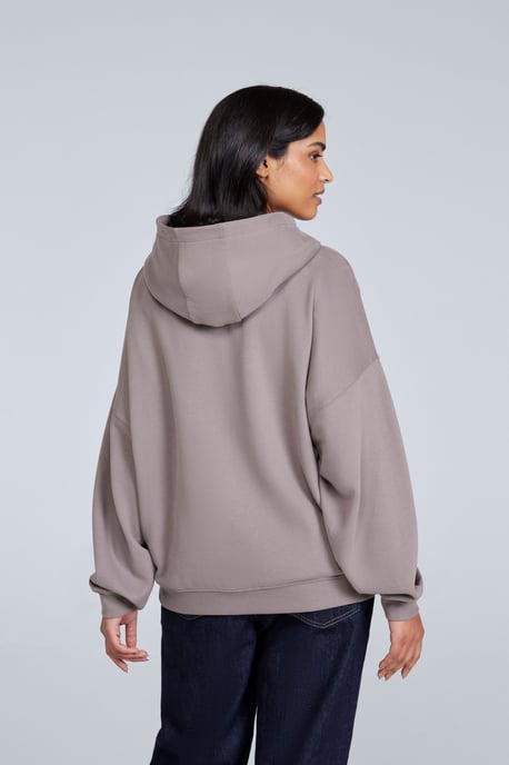 'Idol' Women's Logo Drop Shoulder Hoodie with Kangaroo Pocket Warm Sweatshirt Taupe - Image 4
