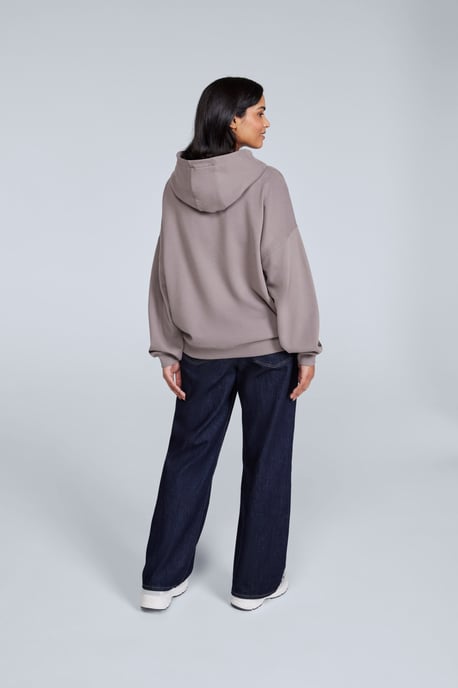 'Idol' Women's Logo Drop Shoulder Hoodie with Kangaroo Pocket Warm Sweatshirt Taupe - Image 5