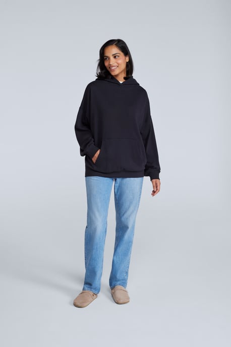 'Idol' Women's Logo Drop Shoulder Hoodie with Kangaroo Pocket Warm Sweatshirt Black - Image 2