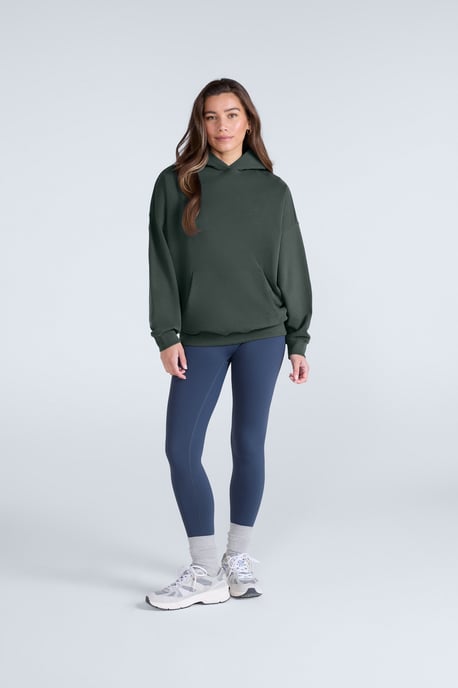 'Idol' Women's Logo Drop Shoulder Hoodie with Kangaroo Pocket Warm Sweatshirt Dark Green - Image 2