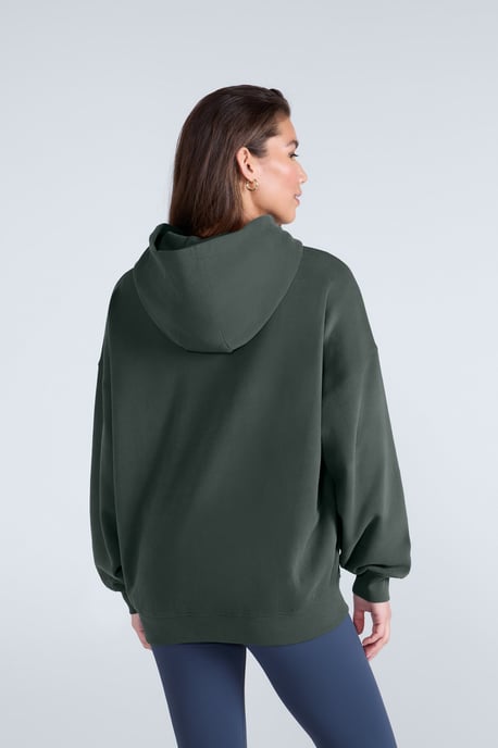'Idol' Women's Logo Drop Shoulder Hoodie with Kangaroo Pocket Warm Sweatshirt Dark Green - Image 3