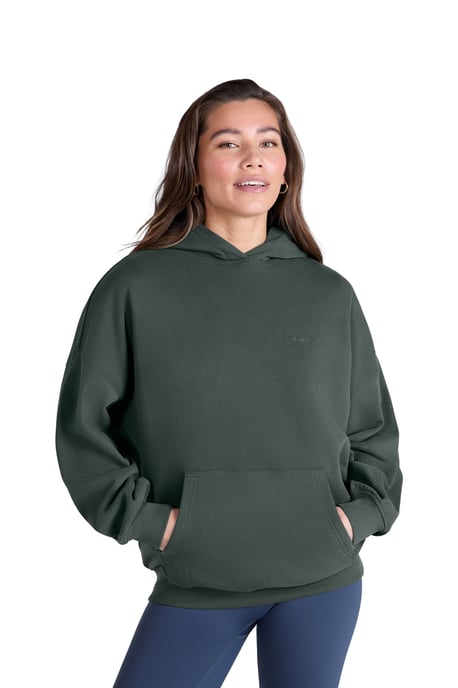 'Idol' Women's Logo Drop Shoulder Hoodie with Kangaroo Pocket Warm Sweatshirt Dark Green - Image 5