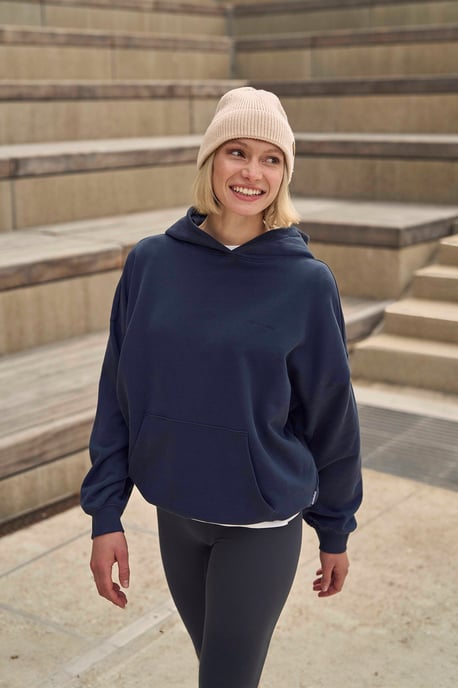 'Idol' Women's Logo Drop Shoulder Hoodie with Kangaroo Pocket Warm Sweatshirt Dark Blue - Image 2