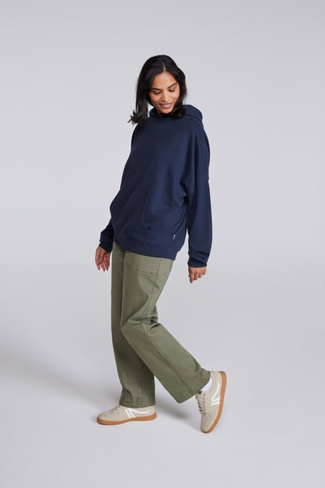 'Idol' Women's Logo Drop Shoulder Hoodie with Kangaroo Pocket Warm Sweatshirt Dark Blue - Image 3